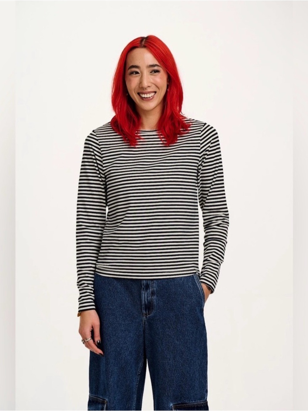 Lucy & Yak Rey Long Sleeve Tee: ORGANIC COTTON - Black & White Stripe